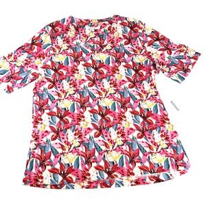 NWT Chico's Floral V-Neck Coastal Grandma Vaca Tropic Size L